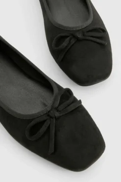 Ballet Flats|Flats*boohoo Bow Square Toe Ballerina black