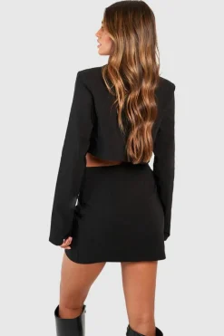 Up To 80% Off Winter Warmers*boohoo Boxy Cropped Blazer & Waist Detail Mini Skirt black