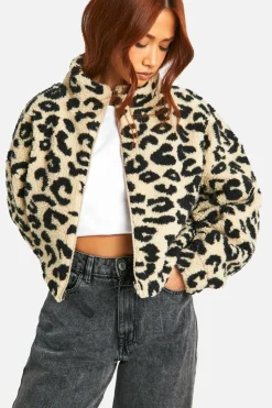Up To 80% Off Winter Warmers|Bomber Jackets*boohoo Boxy Print Teddy Bomber Jacket leopard