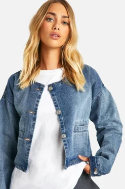 Up To 80% Off Winter Warmers|Denim Jackets*boohoo Boxy Pocket Detail Washed Denim Jacket washed indigo
