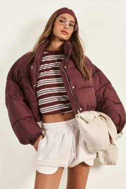 Up To 80% Off Winter Warmers|Puffer Jackets*boohoo Boxy Puffer Jacket burgundy