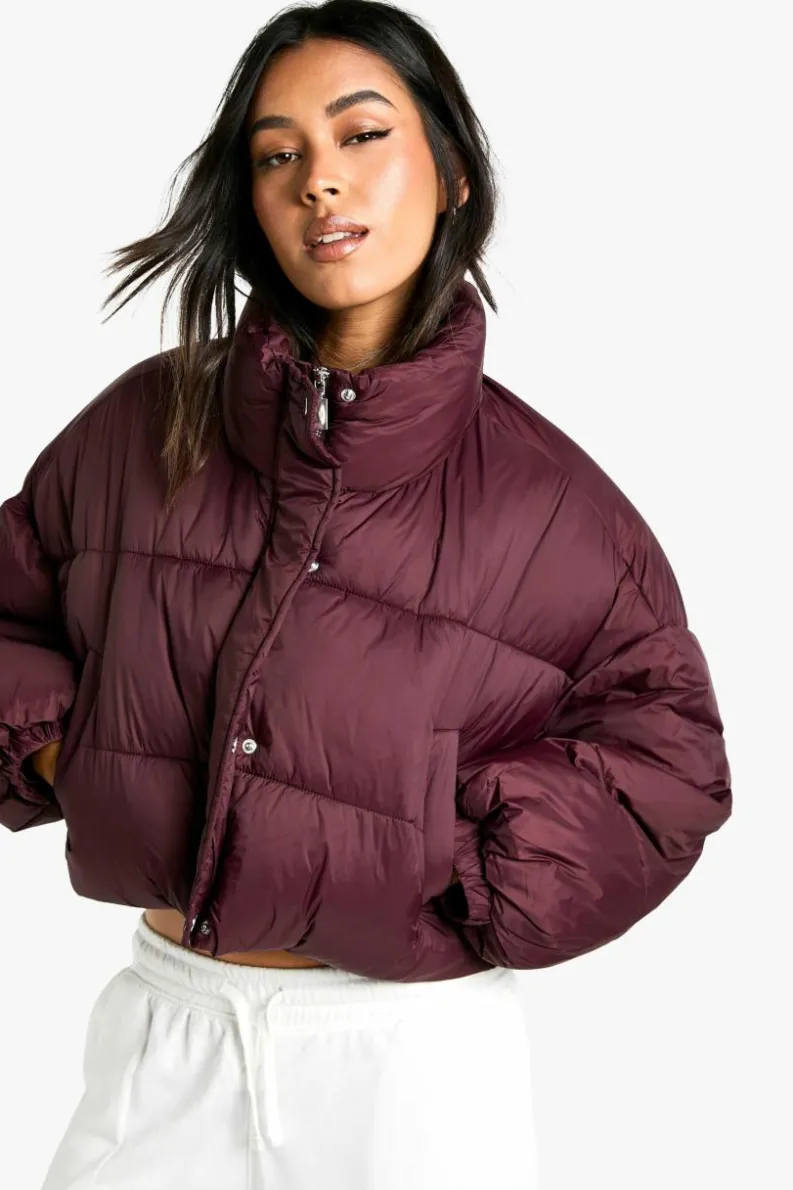 Up To 80% Off Winter Warmers|Puffer Jackets*boohoo Boxy Puffer Jacket burgundy