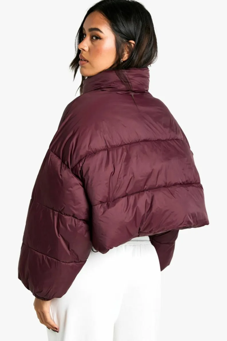 Up To 80% Off Winter Warmers|Puffer Jackets*boohoo Boxy Puffer Jacket burgundy