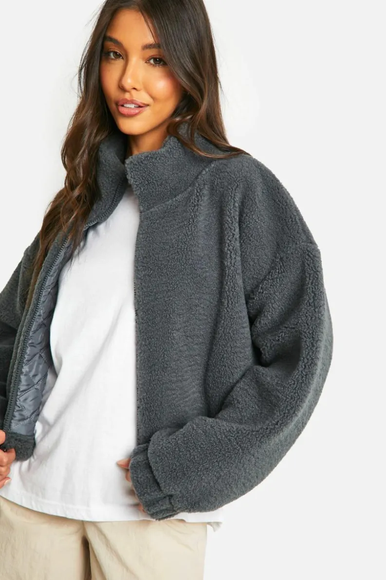 Up To 80% Off Winter Warmers|Bomber Jackets*boohoo Boxy Teddy Bomber Jacket charcoal