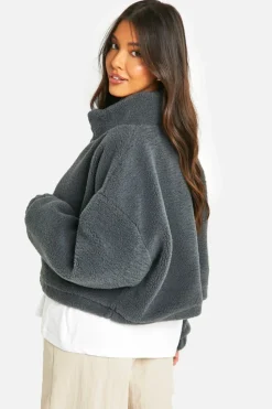 Up To 80% Off Winter Warmers|Bomber Jackets*boohoo Boxy Teddy Bomber Jacket charcoal