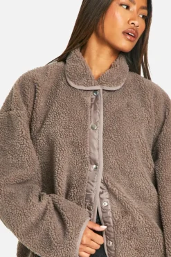 Up To 80% Off Winter Warmers|Bomber Jackets*boohoo Boxy Teddy Jacket mushroom