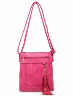 Cross-Body Bags*Kitise Braided Trim Double Compartment Crossbody Bag with Tassel Charm Baby Pink