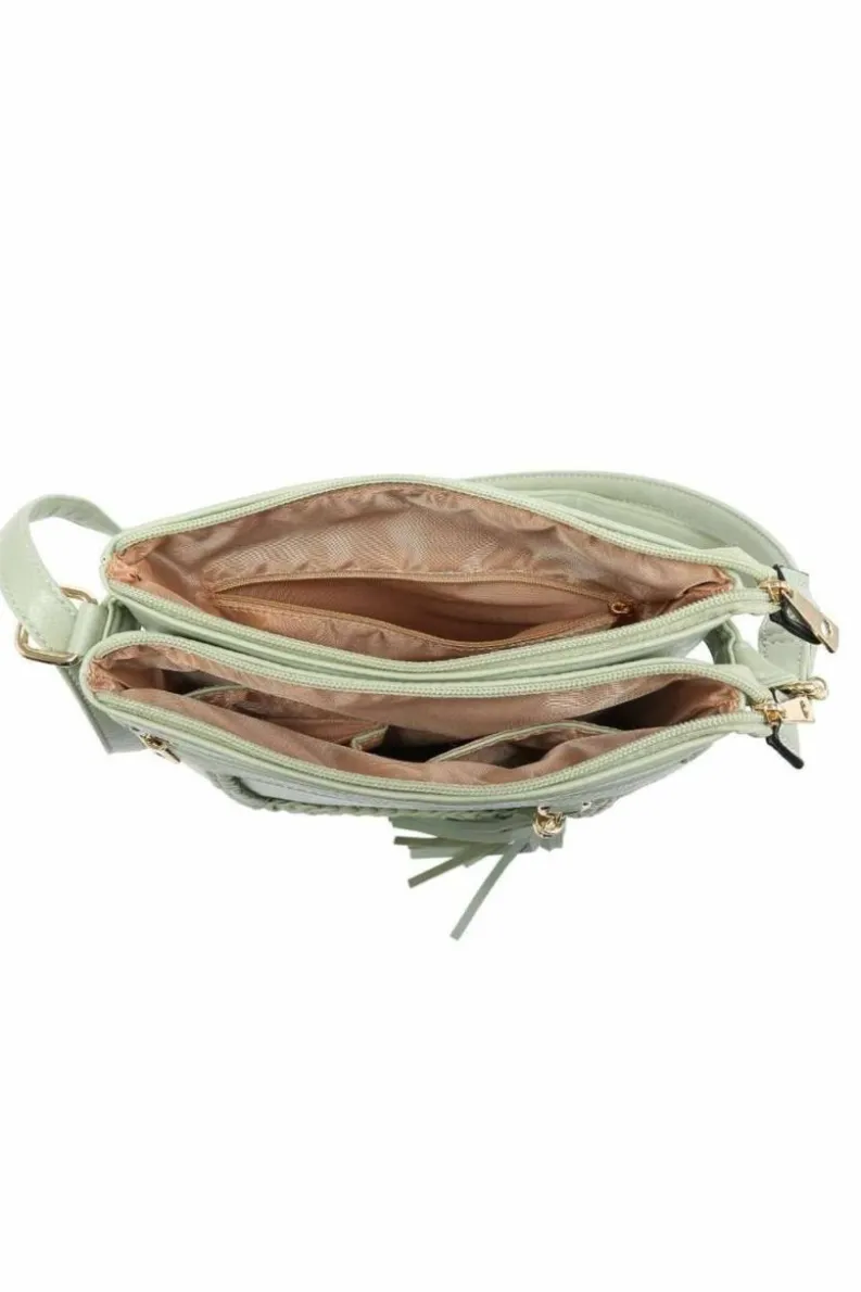 Cross-Body Bags*Kitise Braided Trim Double Compartment Crossbody Bag with Tassel Charm Baby Pink