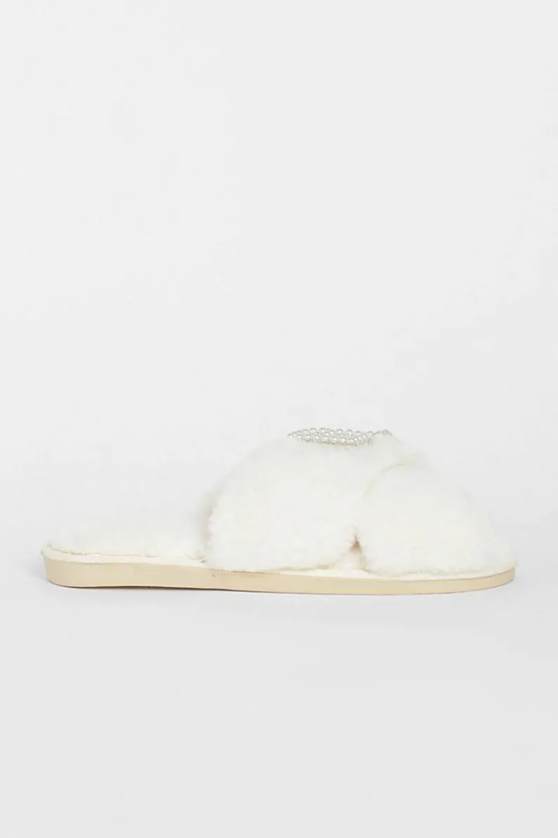 Slippers|Slippers*boohoo Bride Embellished Slippers cream