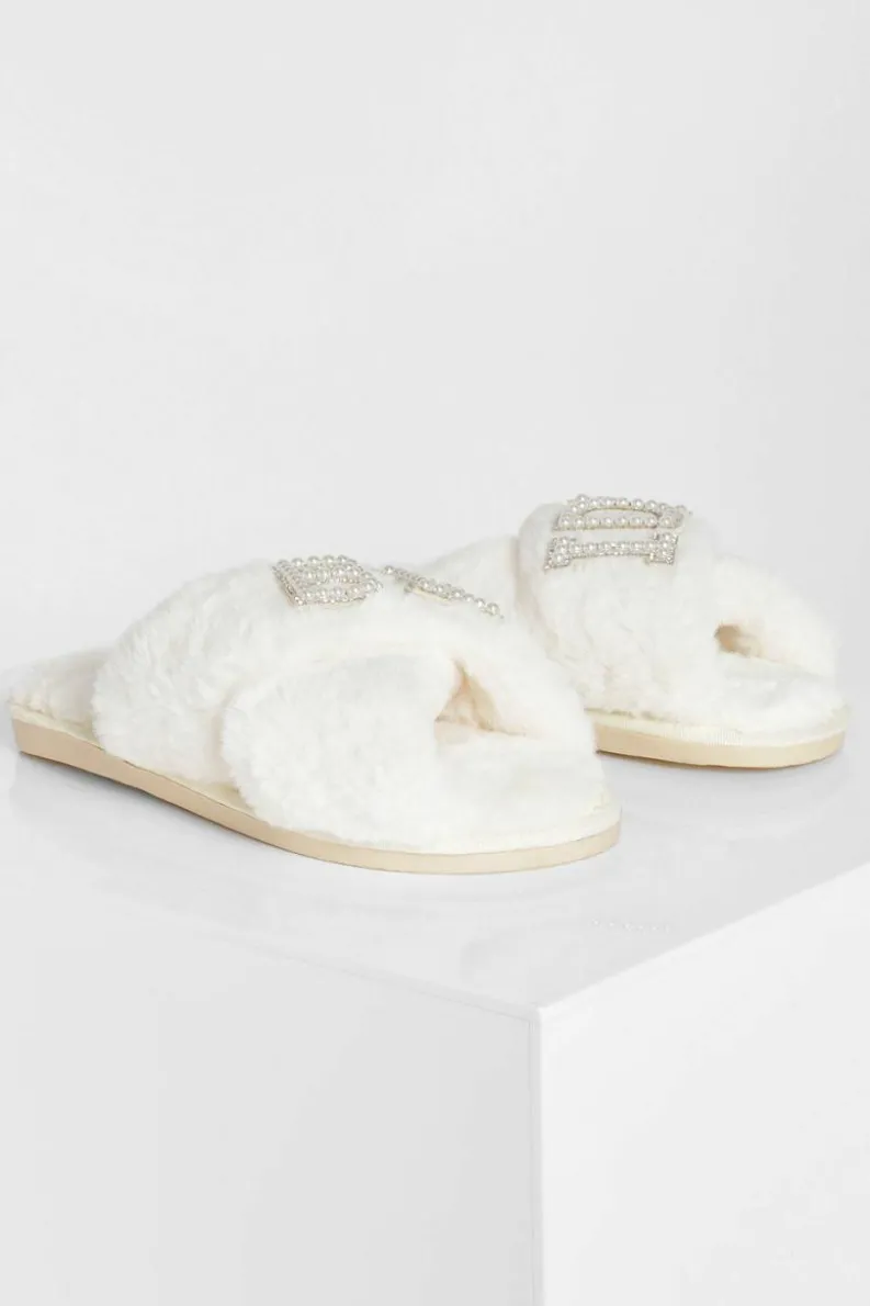 Slippers|Slippers*boohoo Bride Embellished Slippers cream