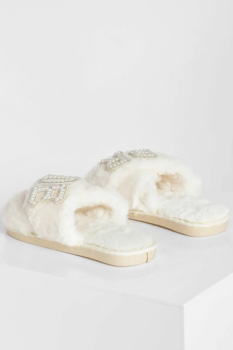 Slippers|Slippers*boohoo Bride Embellished Slippers cream