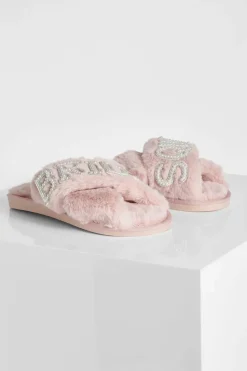 Slippers|Slippers*boohoo Bride Squad Embellished Slippers blush