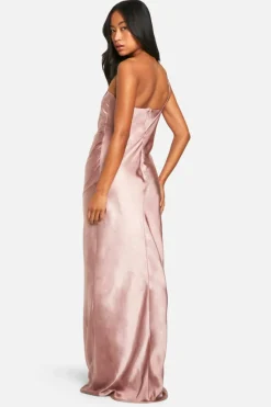 Maxi Dresses*boohoo Bridesmaid Satin Asymmetric Maxi Dress mink
