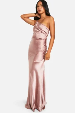 Maxi Dresses*boohoo Bridesmaid Satin Asymmetric Maxi Dress mink