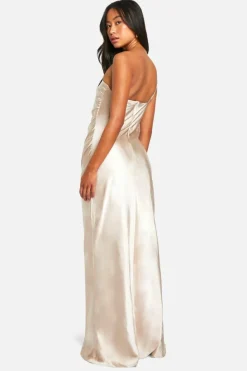 Maxi Dresses|Dresses*boohoo Bridesmaid Satin Asymmetric Maxi Dress oyster