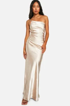 Maxi Dresses|Dresses*boohoo Bridesmaid Satin Asymmetric Maxi Dress oyster
