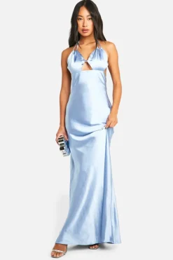 Maxi Dresses|Dresses*boohoo Bridesmaid Satin Cut Out Maxi Dress blue