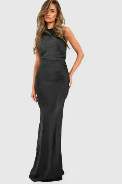 Maxi Dresses*boohoo Bridesmaid Satin High Neck Maxi Dress black