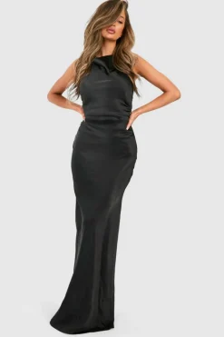 Maxi Dresses*boohoo Bridesmaid Satin High Neck Maxi Dress black