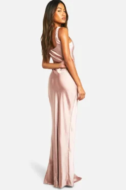 Maxi Dresses|Co-Ord Sets*boohoo Bridesmaid Satin Square Neck Maxi Dress oyster