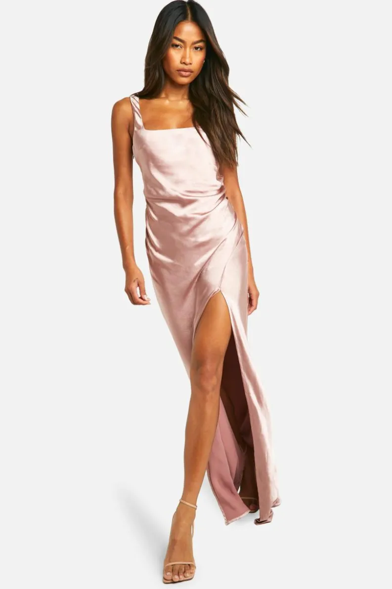 Maxi Dresses|Co-Ord Sets*boohoo Bridesmaid Satin Square Neck Maxi Dress oyster