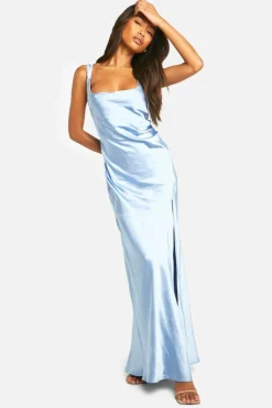 Maxi Dresses*boohoo Bridesmaid Satin Square Neck Maxi Dress blue