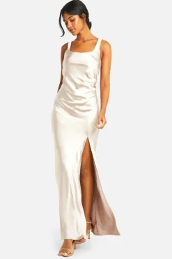 Maxi Dresses*boohoo Bridesmaid Satin Square Neck Maxi Dress mink