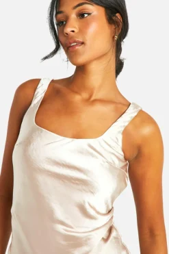 Maxi Dresses*boohoo Bridesmaid Satin Square Neck Maxi Dress mink