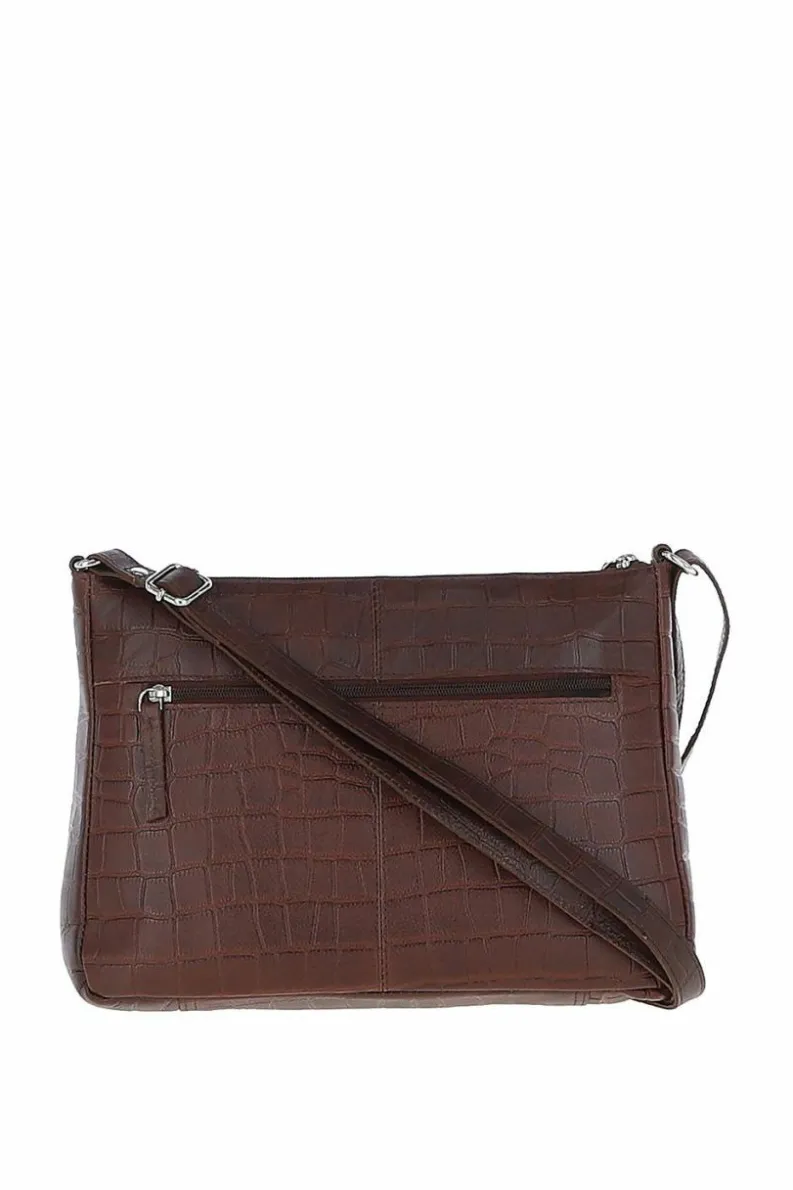 Shoulder Bags*Ashwood Leather Bridge' Croc Print Real Leather Shoulder Bag Maroon