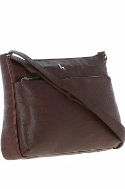 Shoulder Bags*Ashwood Leather Bridge' Croc Print Real Leather Shoulder Bag Maroon