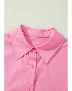 Shirt Dresses*Azura Exchange Bright Pink Balloon Sleeve Button Up Mini Shirt Dress Multi