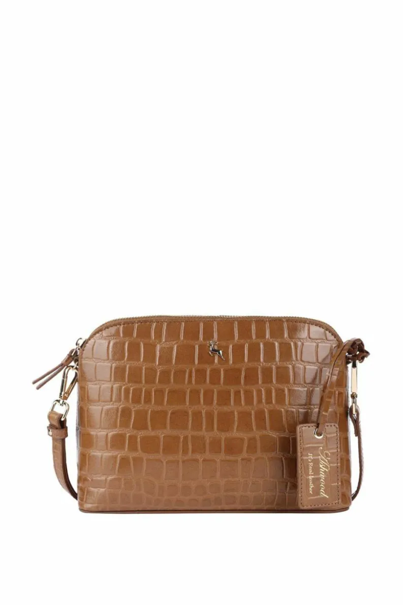 Shoulder Bags|Handbags*Ashwood Leather Brill' Croc Embossed Leather Shoulder Bag Tan