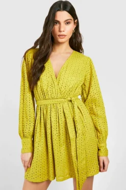 Skater Dresses*boohoo Broderie Belted Mini Dress olive