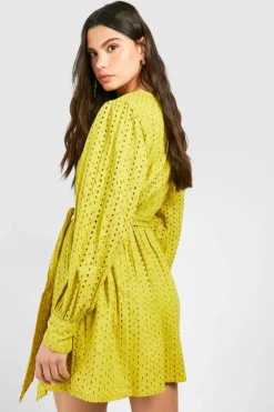 Skater Dresses*boohoo Broderie Belted Mini Dress olive