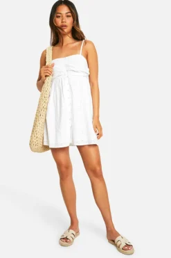 Smock Dresses*boohoo Broderie Button Down Mini Dress white