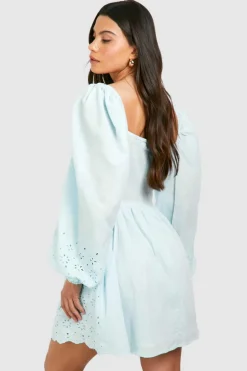 Skater Dresses*boohoo Broderie Sweetheart Neck Mini Dress blue
