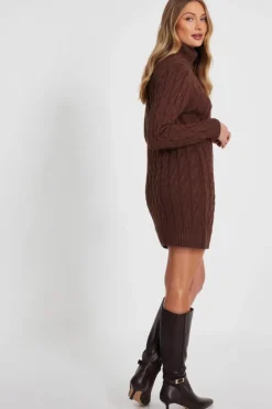 Jumper Dresses|Jumper Dresses*Quiz Cable Knit Jumper Dress Brown