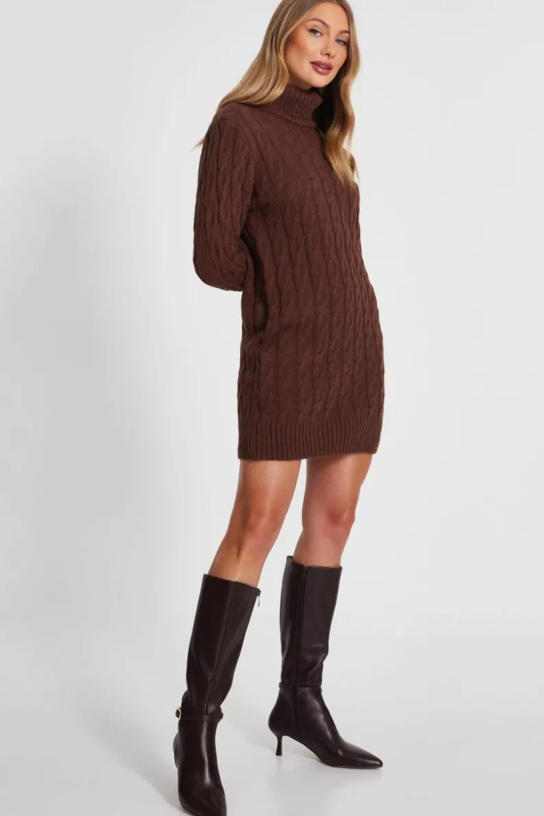 Jumper Dresses|Jumper Dresses*Quiz Cable Knit Jumper Dress Brown