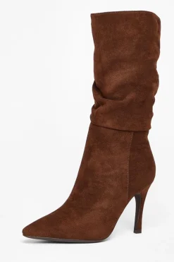 Heeled Boots*Quiz Faux Suede Heeled Boots Brown