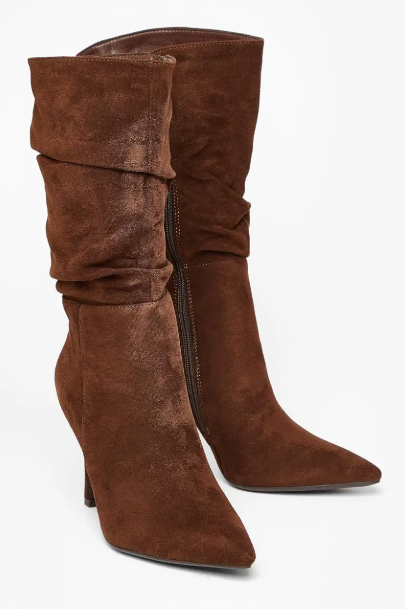 Heeled Boots*Quiz Faux Suede Heeled Boots Brown