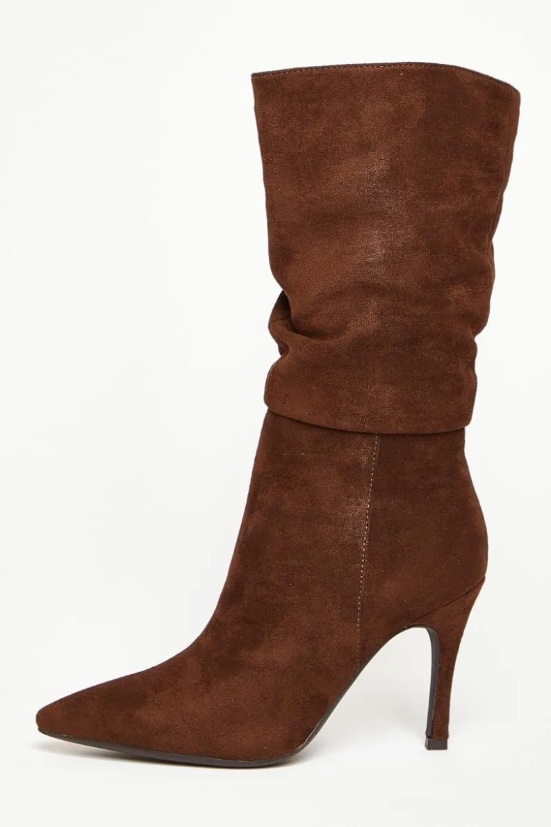 Heeled Boots*Quiz Faux Suede Heeled Boots Brown