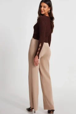 Jumpers*Quiz Knit Crossover Cropped Jumper Brown