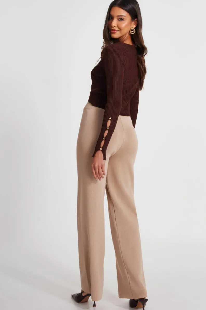 Jumpers*Quiz Knit Crossover Cropped Jumper Brown