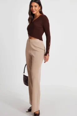 Jumpers*Quiz Knit Crossover Cropped Jumper Brown