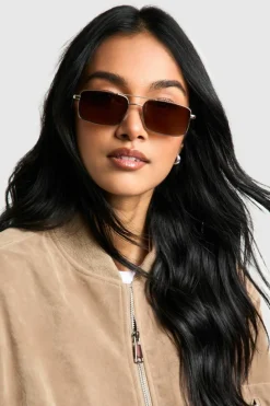 Sunglasses*boohoo Brown Lenses Square Aviator Sunglasses gold