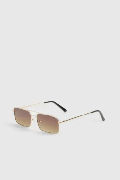 Sunglasses*boohoo Brown Lenses Square Aviator Sunglasses gold