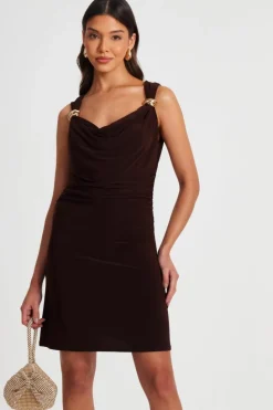 Bodycon Dresses*Quiz Mesh Cowl Neck Mini Dress Brown