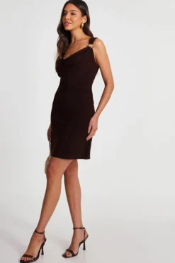 Bodycon Dresses*Quiz Mesh Cowl Neck Mini Dress Brown