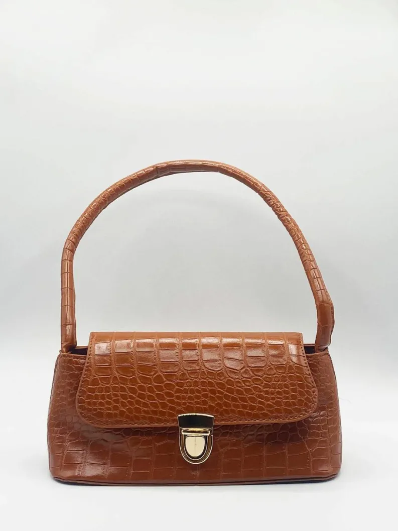 Shoulder Bags|Handbags*SVNX Moc Croc PU Shoulder Bag With Clasp Brown