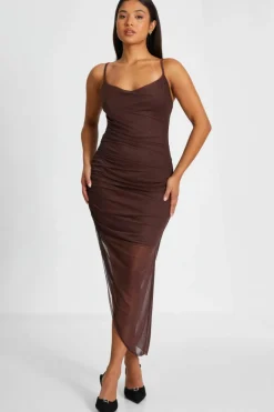 Bodycon Dresses*Quiz Petite Glitter Mesh Midaxi Dress Brown